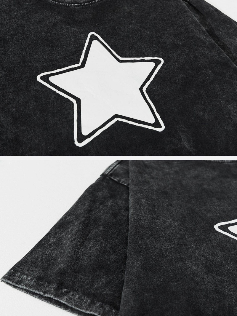 T Shirts Aelfric Eden Star Print Washed Tee Noir | CSW-72231609